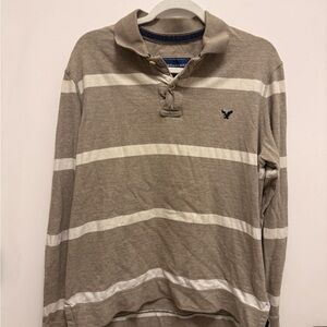 American Eagle Outfitters Tan and White Striped Polo